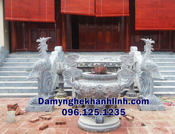 Mẫu lư hương đá nhà thờ kết hợp cuốn thư đá 