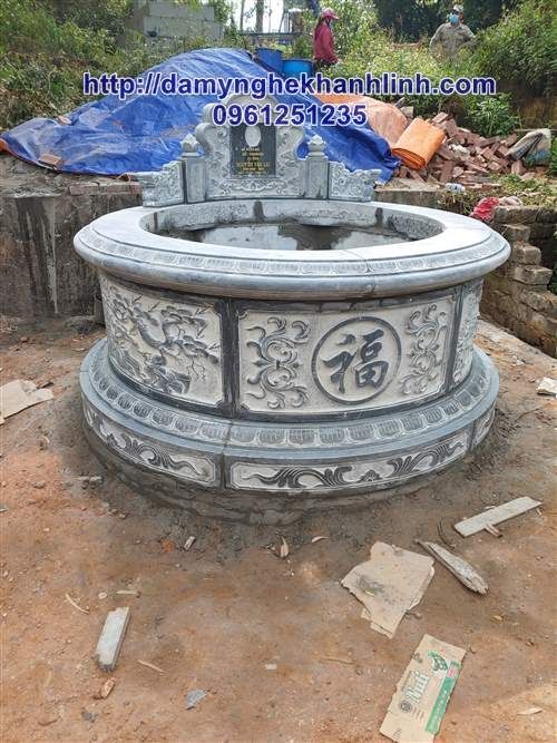 Mộ đá tròn - mẫu mộ tròn đá xanh đẹp chuẩn phong thủy lắp đặt tại Quảng Ninh.