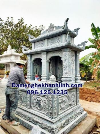 Mộ Đá Đôi Cao Cấp Hai Mái Đá Xanh – Mẫu Đẹp Chuẩn Phong Thủy