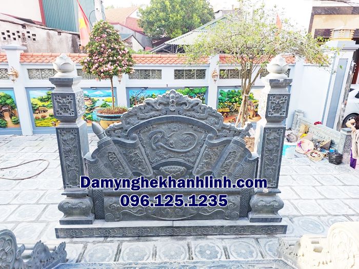 Mẫu cuốn thư đá nhà thờ họ chạm chữ Phúc kích thước 217cm