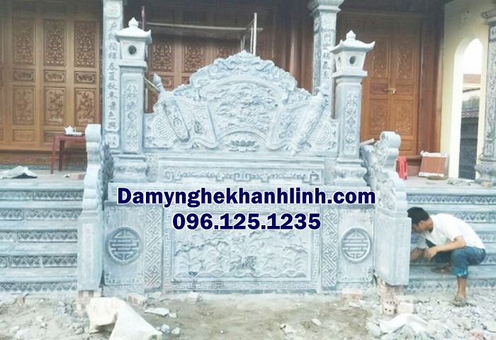 Mẫu cuốn thư đá xanh chạm long cuốn thủy cho đình chùa nhà thờ họ