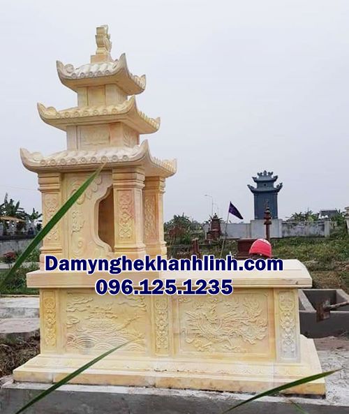 Mẫu mộ đá ba mái đá vàng sang trọng 