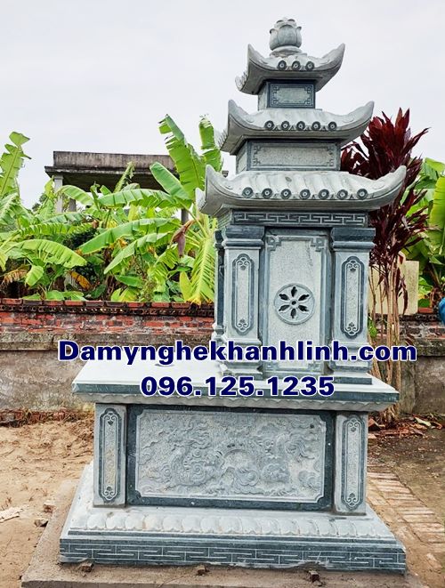Mẫu mộ đá ba mái hoa văn rồng phượng
