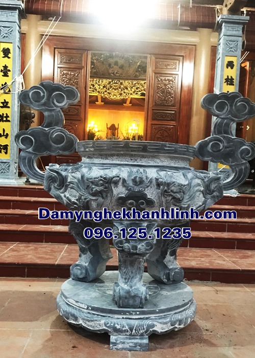 Lư hương đá Hà Nội - Mẫu lư hương đá tròn tai mây chuẩn phong thủy.