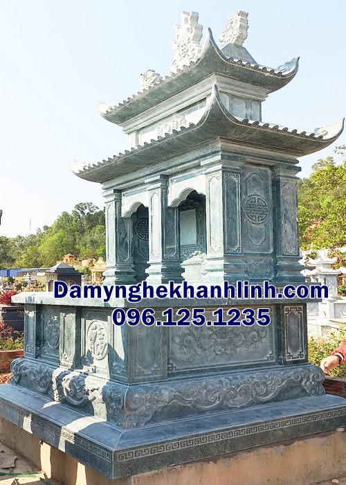 Mẫu mộ đá đôi cho ông bà đá xanh rêu