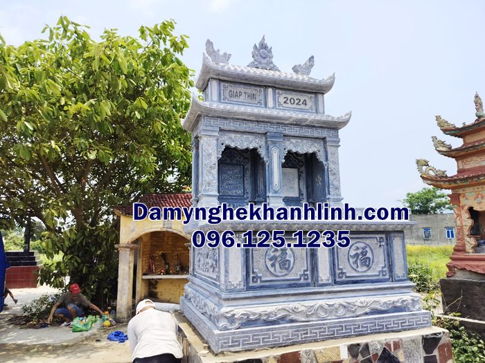 Mẫu mộ đá đôi cho ông bà lắp đặt tại Thái Bình