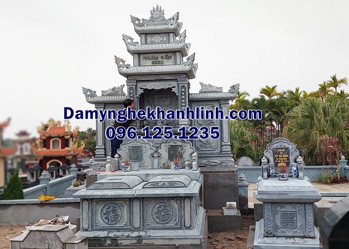 Mẫu mộ đá đôi đẹp thi công lắp đặt tại khu lăng mộ gia đình Hải Dương