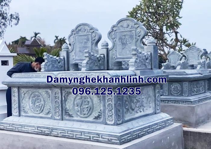 Mẫu mộ đá đôi giá rẻ chạm khắc hoa văn tinh tế