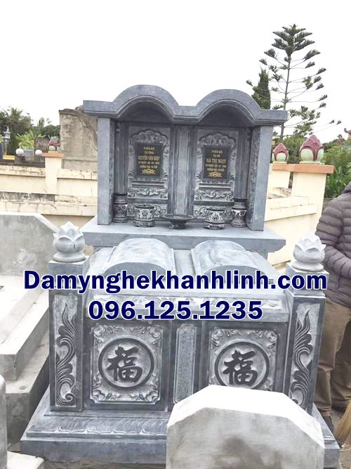 Mẫu mộ đá đôi phong thủy thiết kế đơn giản mái vòm cho vợ chồng