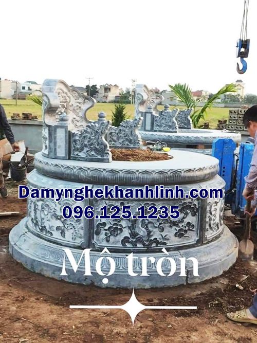 Mẫu mộ đá tròn đẹp thiết kế 2 tầng tinh tế