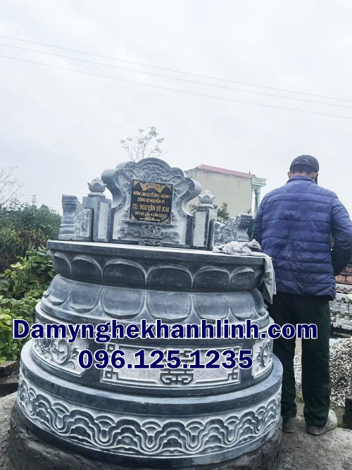 Mẫu mộ đá tròn nguyên khối 3 tầng đẹp