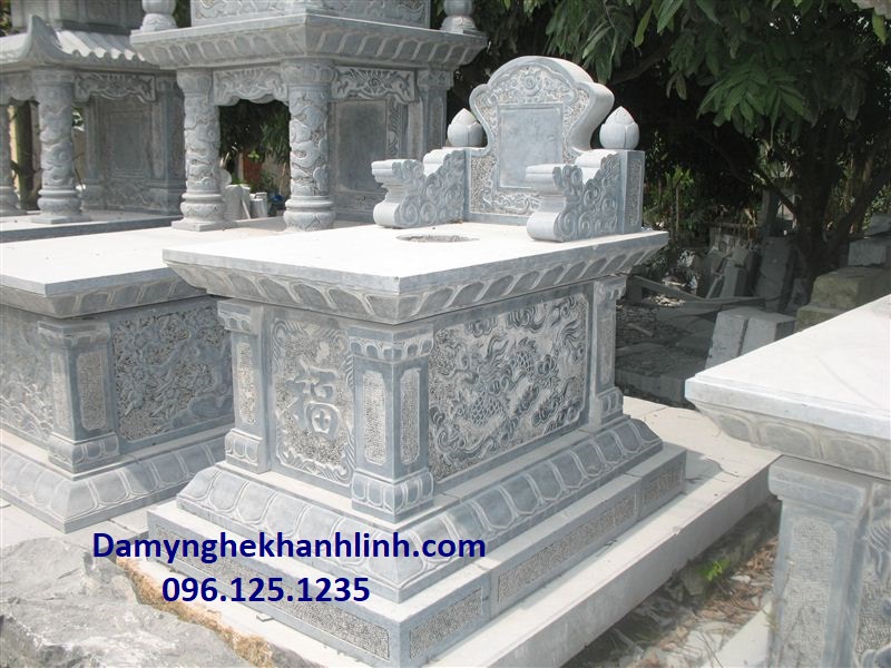 mộ bành đá đẹp hoa văn chữ thọ và chim phụng 