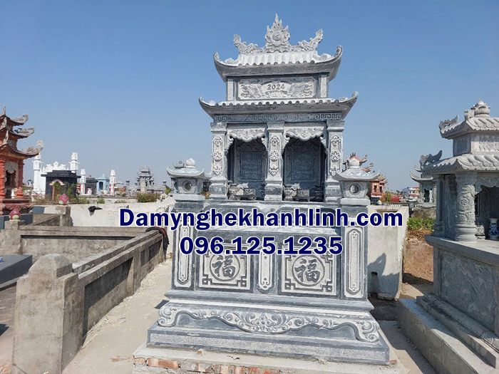 Mộ đá đôi cao cấp hai mái đá xanh lắp đặt tại Nghệ An 