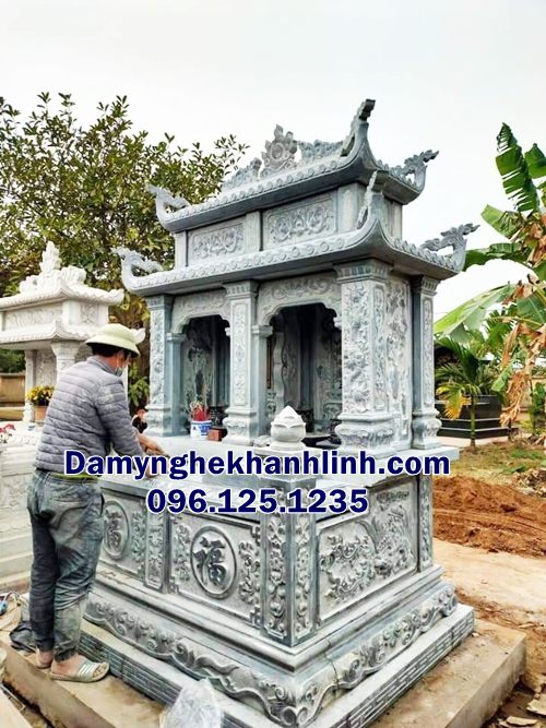 Mộ Đá Đôi Cao Cấp Hai Mái Đá Xanh – Mẫu Đẹp Chuẩn Phong Thủy