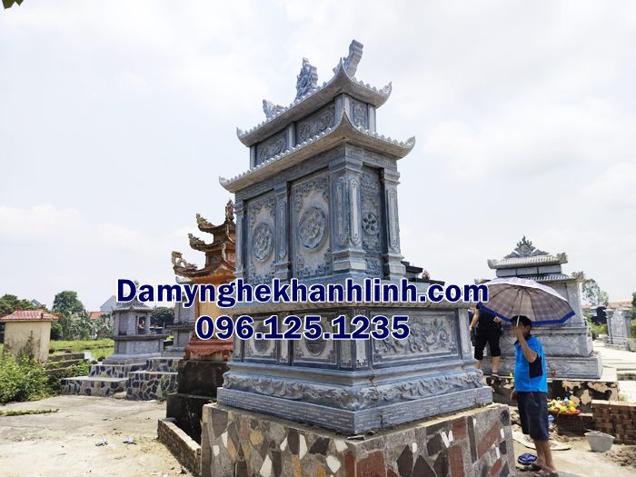 Mộ đá đôi phong thủy chạm khắc hoa văn tinh xảo 